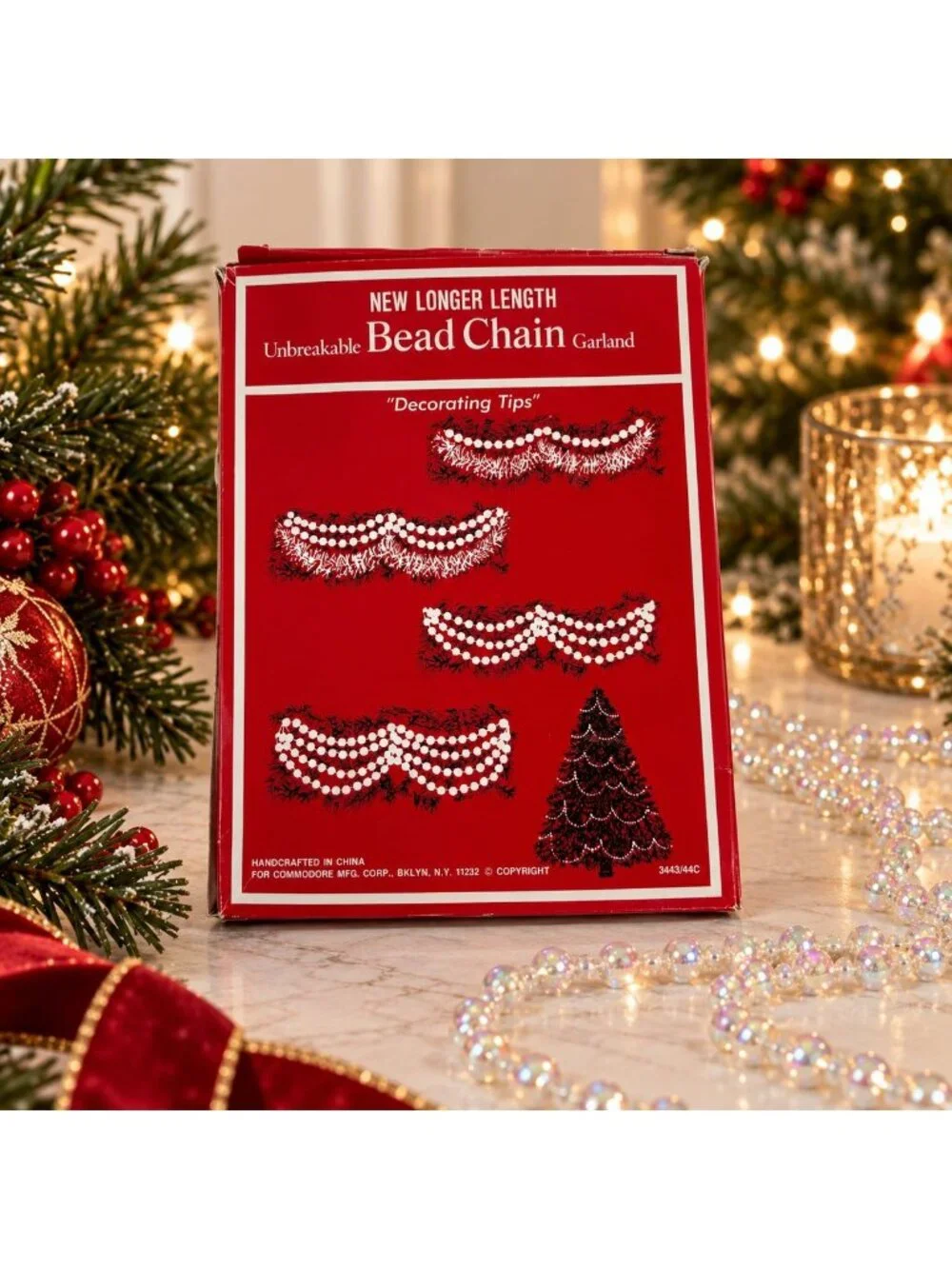 Christmas Clear Iridescent Garland Bead Chain Set 7 Vtg Retro Holiday Home Decor
